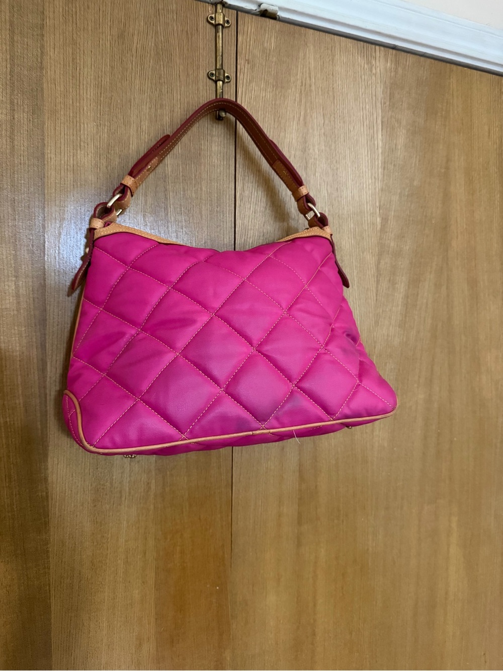 Dooney & Bourke Pink Quilted Shoulder Bag with Tan Trim - Picture 9 of 11